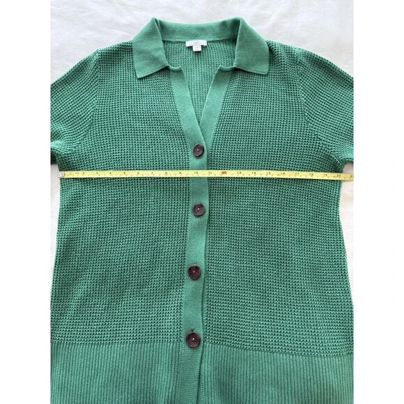 J. Jill Green Waffle Knit Collared Button Up Classic Cardigan Women's Size Med. - Picture 10 of 16